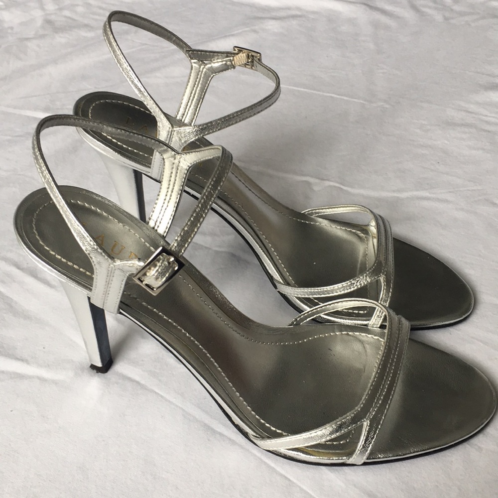 Ralph Lauren Silver Strappy Heel, 7.5